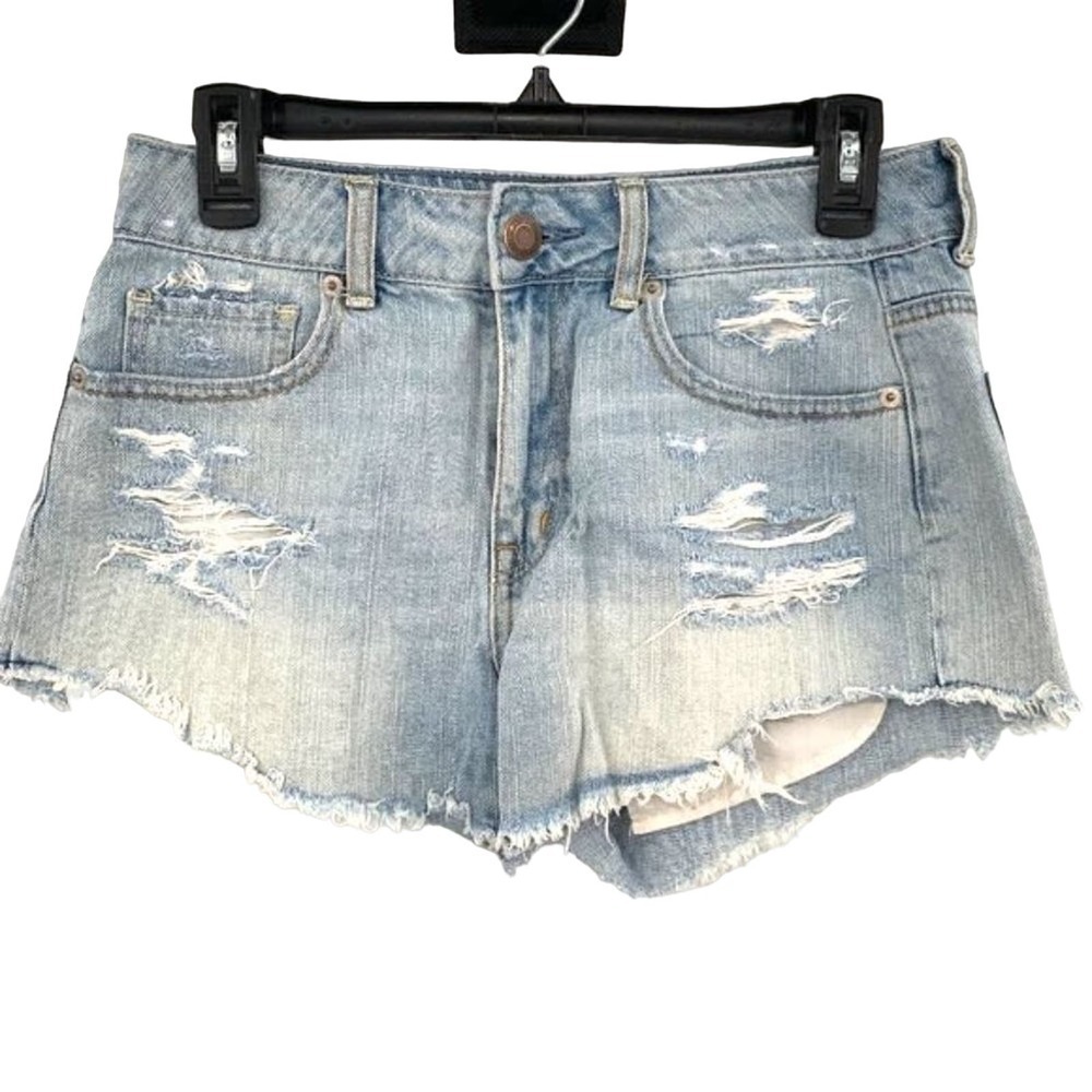 AMERICAN EAGLE Denim Shorts 4 Distressed Light Wash 100% Cotton Women Jean Short
